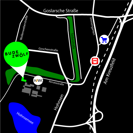 Lageplan der BudeZwölf in der Renatastraße Hildesheim